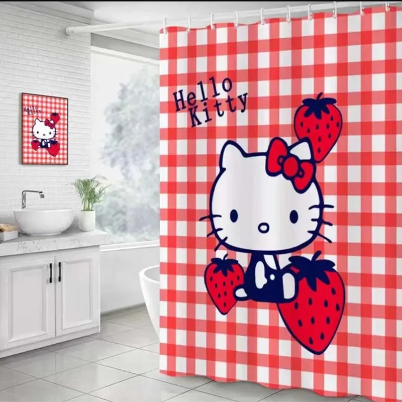 Miniso Sanrio Shower Curtain Hello Kitty My Melody Kuromi Pochacco Printing Shower Curtain Waterproof Perforation-Free Curtain