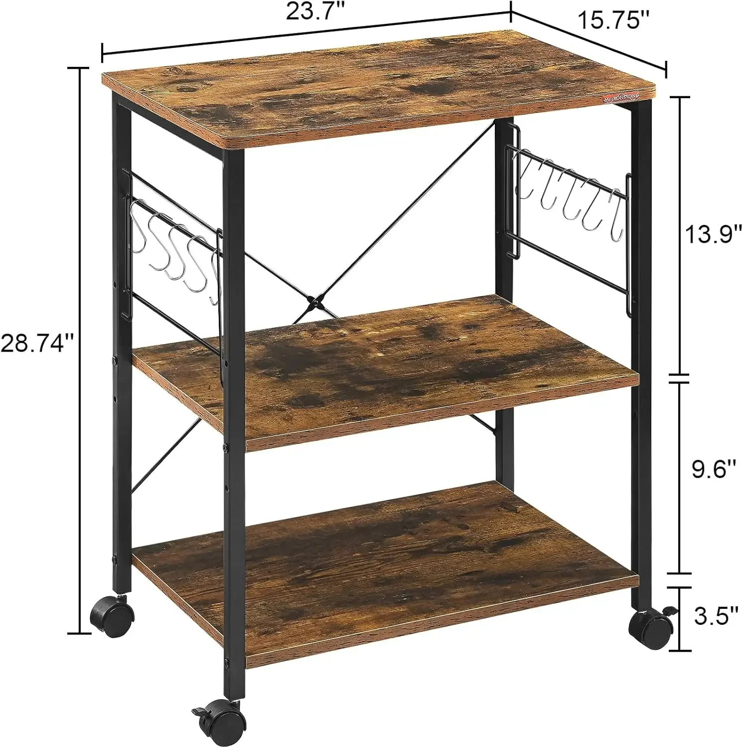 NEW IRONSTONE Baker's Rack, Kitchen Microwave Cart, Coffee Bar Table Station, 3-Tier Kitchen Utility Storage Shelf with Rolling