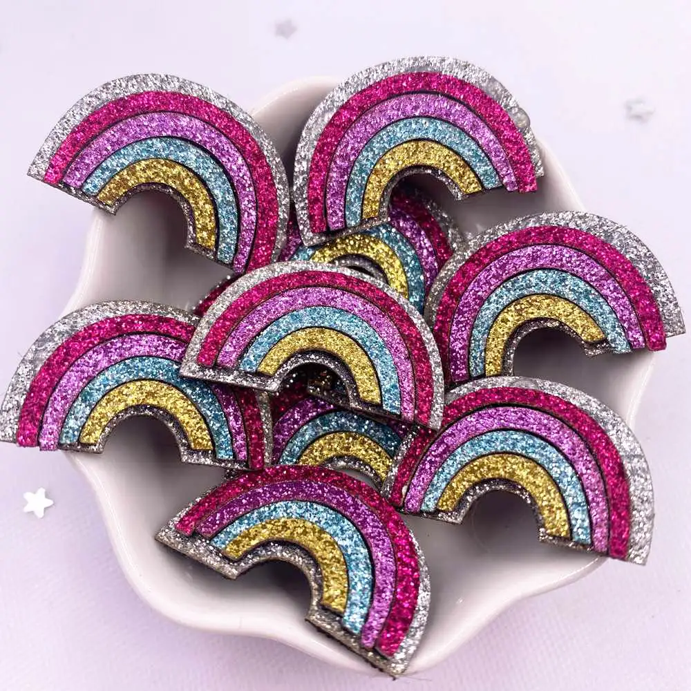 10pcs Felt Fabric Glitter Bepowder Cartoon Kawaii Colorful Rainbow Patch Applique Sewing DIY Hair Bow Craft Handmade Supplie