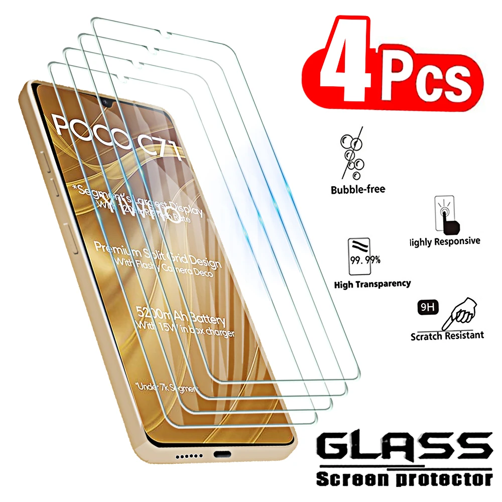 4 Stück gehärtetes Glas für Xiaomi Poco C71 C67 C65 C55 C61 C51 Displayschutzfolien Full Cover Schutzglas HD Film C 71 65 55