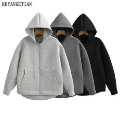 EllYANEllTIAN-Sweat à capuche zippé surdimensionné pour femme, style High Street, haut unisexe, double poches, adt PVD, hiver, nouveau