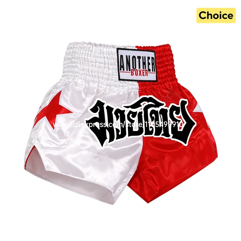 Premium Muay Thai Shorts für Herren Damen Kinder Professionelle Satin-Kickboxing-MMA-Sparring-Trainings-Wettkampf-Bekleidung Rot Weiß