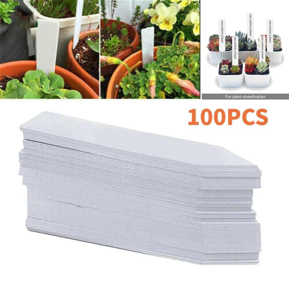 100pcs Plant Label White Waterproof Plastic Flower Pots Garden Labels Gardening Plant Nursery Markers Label Tray Mark DIY Tool