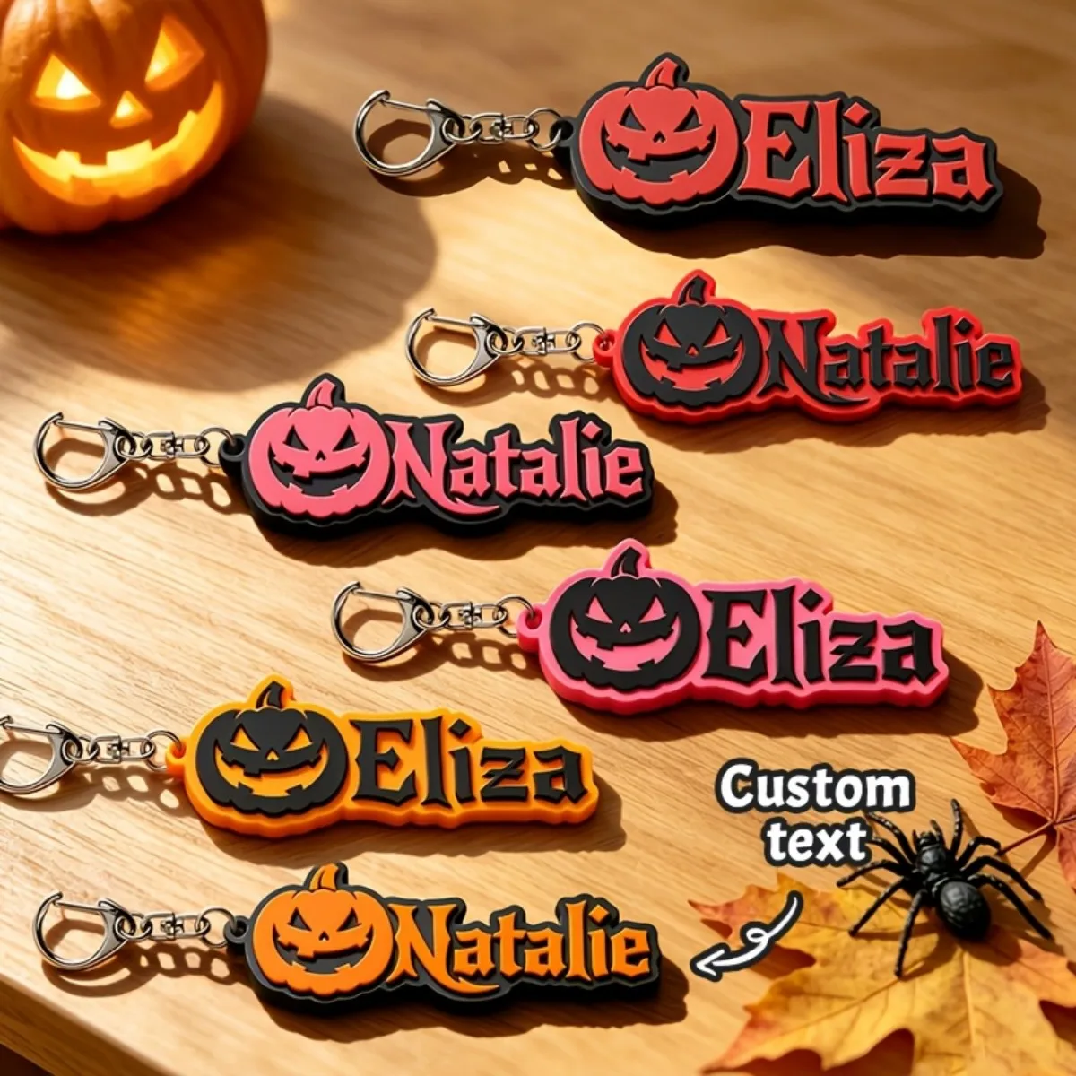 Personalized 3D Printed Halloween Pumpkin Name Keychain, Custom Text Keyring, Backpack Tag, Kids Birthday Halloween Party Gift