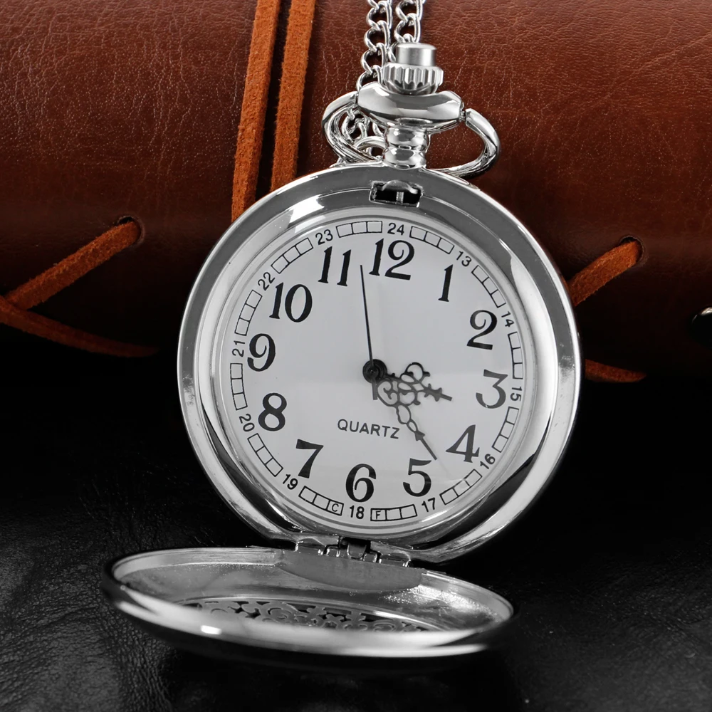 Silver Quartz Pocket Watch High Quality Hollow Design Unisex Necklace Timing Pendant Men's and Women's Pocket Watch Gift Cf1008