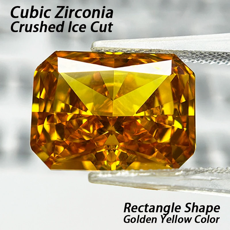 Cubic Zirconia Crushed Ice Cut Rectangle Shape Golden Yellow Color Charms Stones Used for Jewelry Making Inlay Main Materials