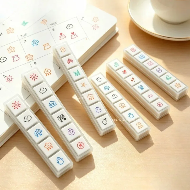 Coffret de six tampons détachables japonais pour l'expression de l'humeur et des conditions météorologiques, pour carnet, journal, scrapbooking créatif et décoration