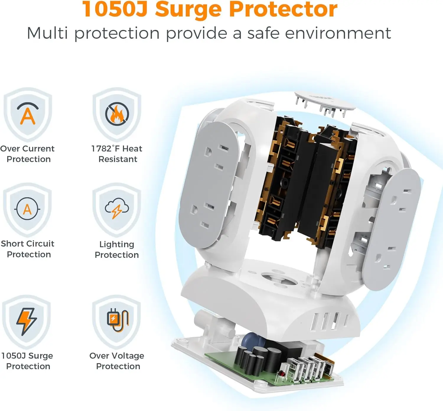 TESSAN Multi-contact Surge Protector Tower Power Strip 8 Outlets AC and 4 USB(1 Type-C) Dorm Travel Essentials Dorm Travel