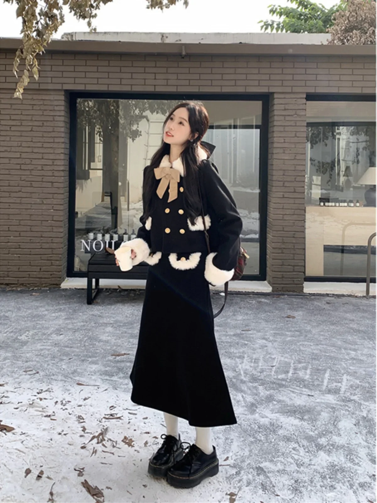 Bouclé Rich Heiress Padded Thick Woolen Coat Long Skirt Women Autumn 2024 New Fashion Set Female Office Lady Clothing Hot Sale