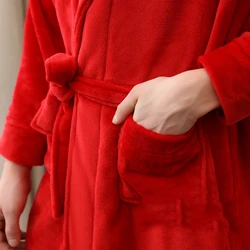 Thick Coral Fleece Sleepwear Bathrobe Gowm Winter Flannel Bride Bridegroom Red Long Robe Wedding Party Gift Loose Lover Homewear