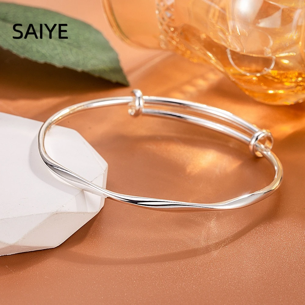925 Sterling Silver Twist Bangle Adjustable Slide Bracelet Minimalist Curved Silver Bangles Women Elegant Daily Jewelry Gift