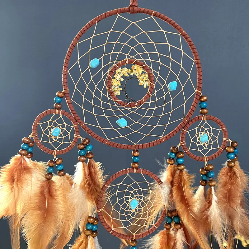 Hand-woven Wall Pendant Crystal Dream Catcher Wind Chimes Living Room Bedroom Decorations Festival Party Gifts Home Accessory