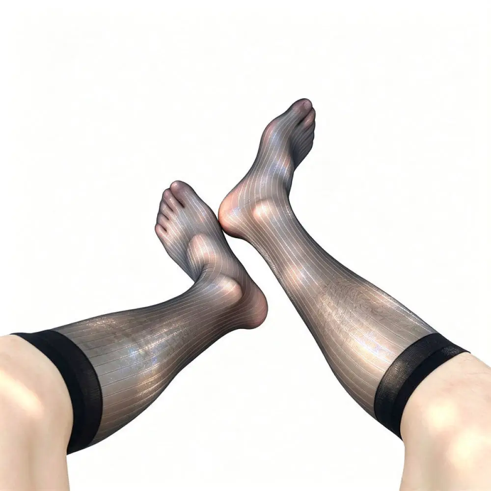 Mens Nylon Business Dress Socks For Muben Gentleman High Tube Thin Hosiery Striped Pattern Aurora Reflective Office Wear