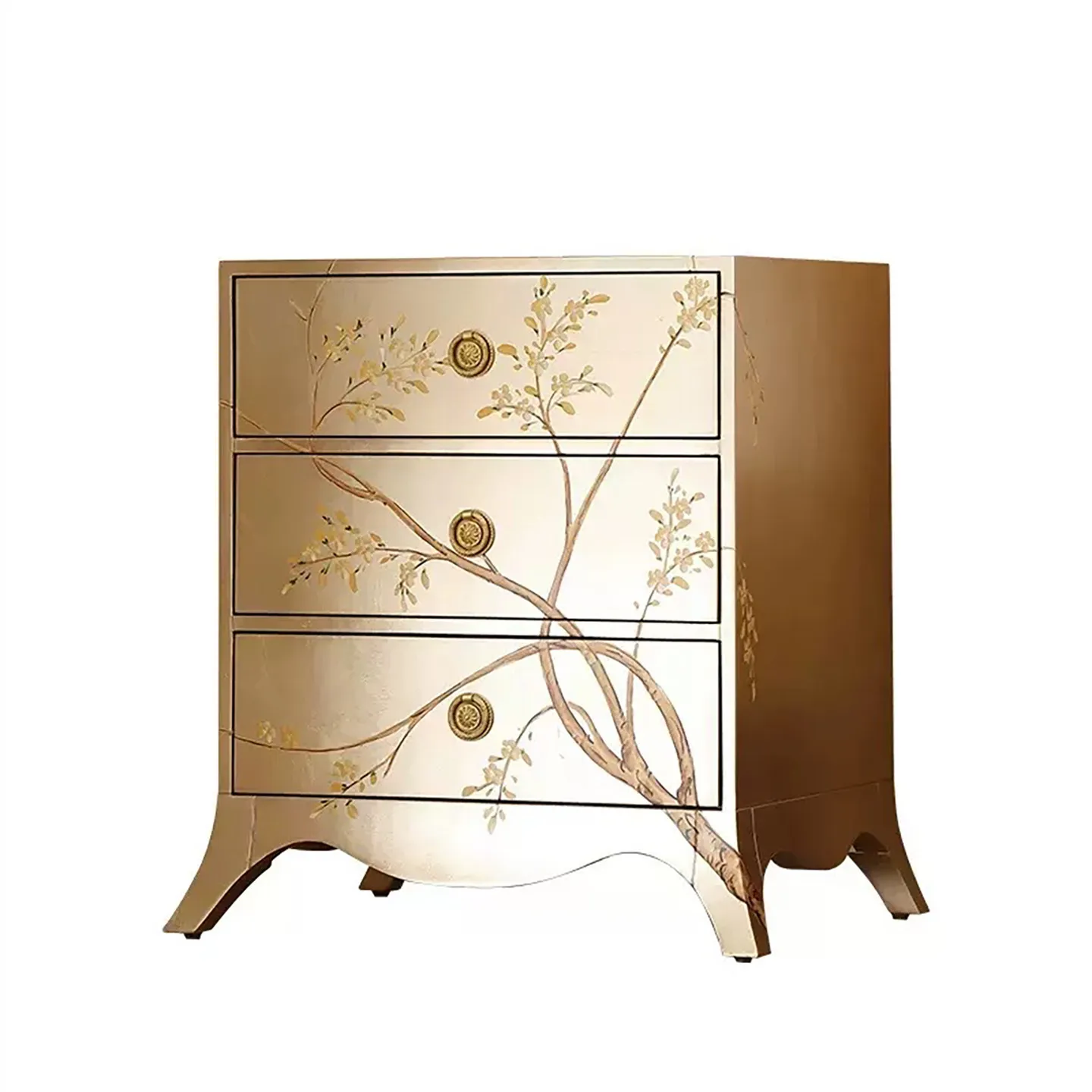 CX light luxury solid wood carving flower bedside, villa hand-painted master bedroom with bedside table