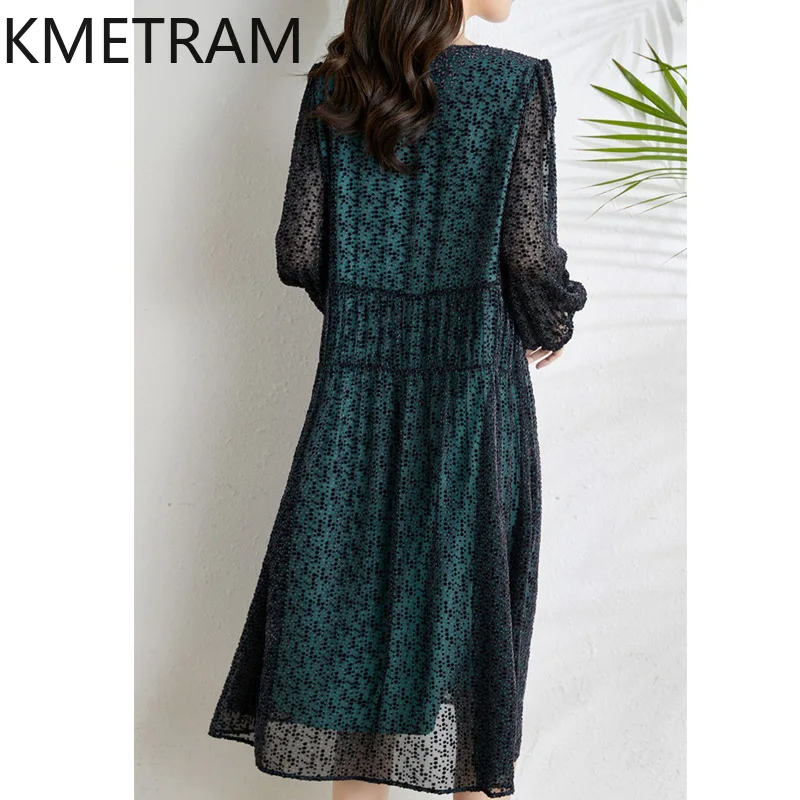 KMETRAM-vestido de seda de morera auténtica para mujer, Vestidos largos de lujo para fiesta, ropa elegante para otoño, 100%, 2024