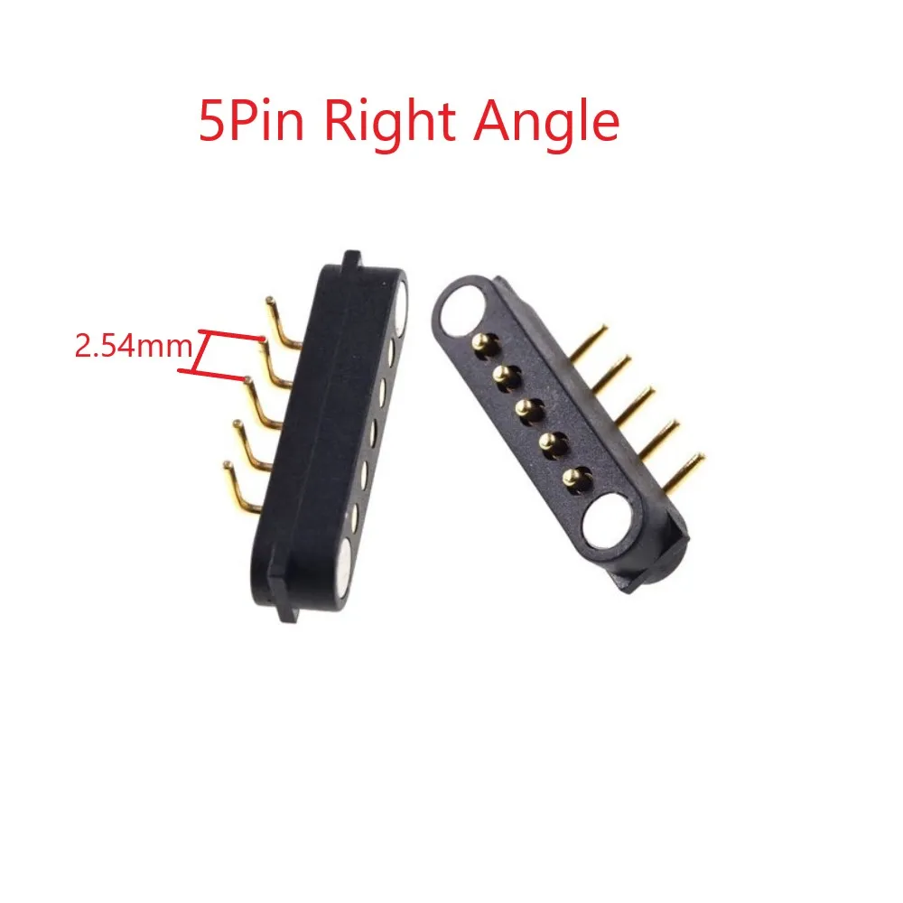 2 Pcs Magnetic Connector 5 Pole Male Female 2.54 MM Grid Right Angle Through Hole Straight 2A 36V DC Spring Loaded Pogo Pin