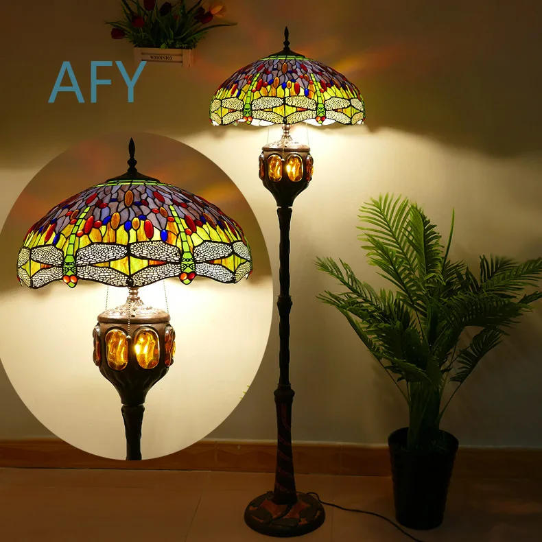 Tiffany Dragonfly Vertical Lamp for European Style Living Room Bedroom Study Villa Decor 20 Inch Retro Creative High End