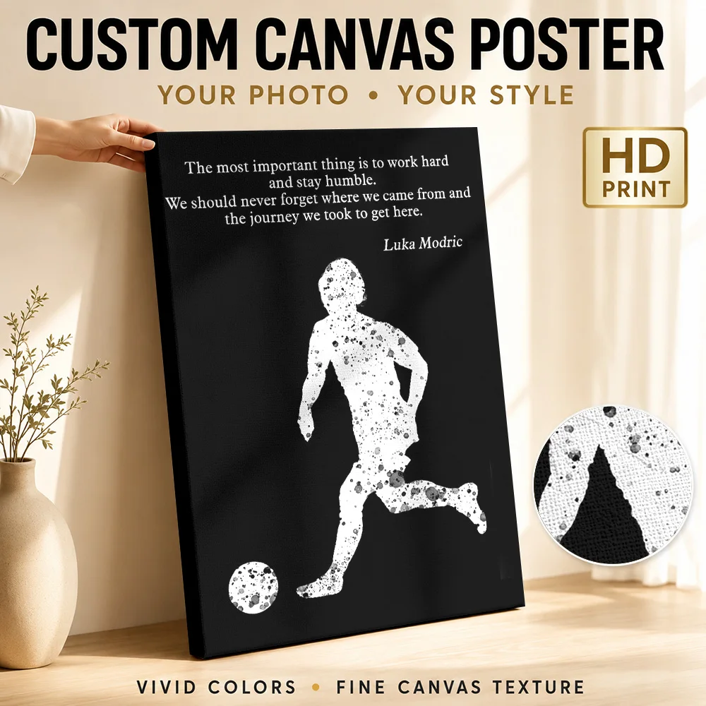 Soccer Player Number 13 Canvas Print Poster Watercolor Wall Decor With Personalized Photo For Teen Bedroom Ideal Supporter Gift