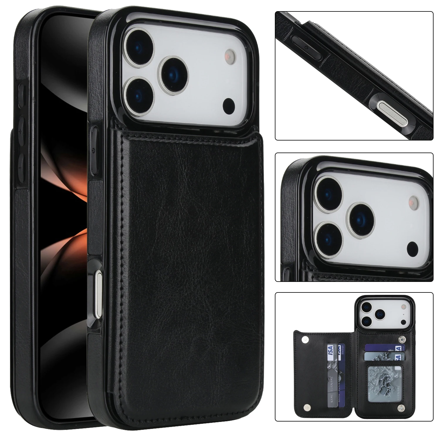 Wallet Leather Soild Color Vertical Cards Solt Phone Case For iPhone 17 16 15 14 13 12 11 Pro Max Plus 5G Card Pocket Cover