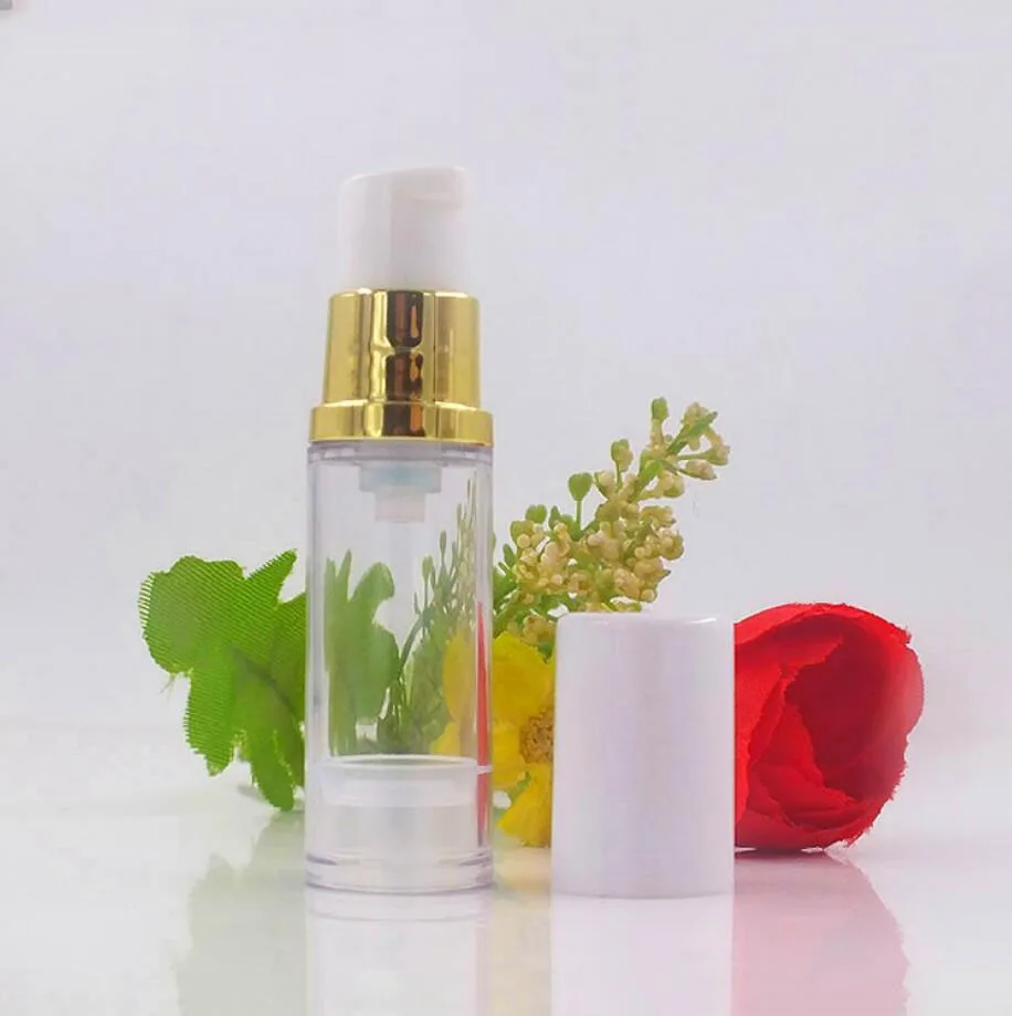 5ML 투명 플라스틱 에어리스 병 골드 펌프 로션/에멀젼/세럼/파운데이션/아이 에센스 토너 미스트 스프레이어 스킨케어 팩