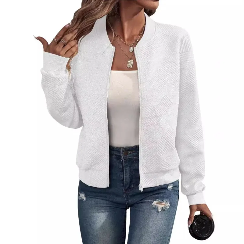 Women's autumn and winter new solid color simple and exquisite zipper jacket baseball collar casual jacket