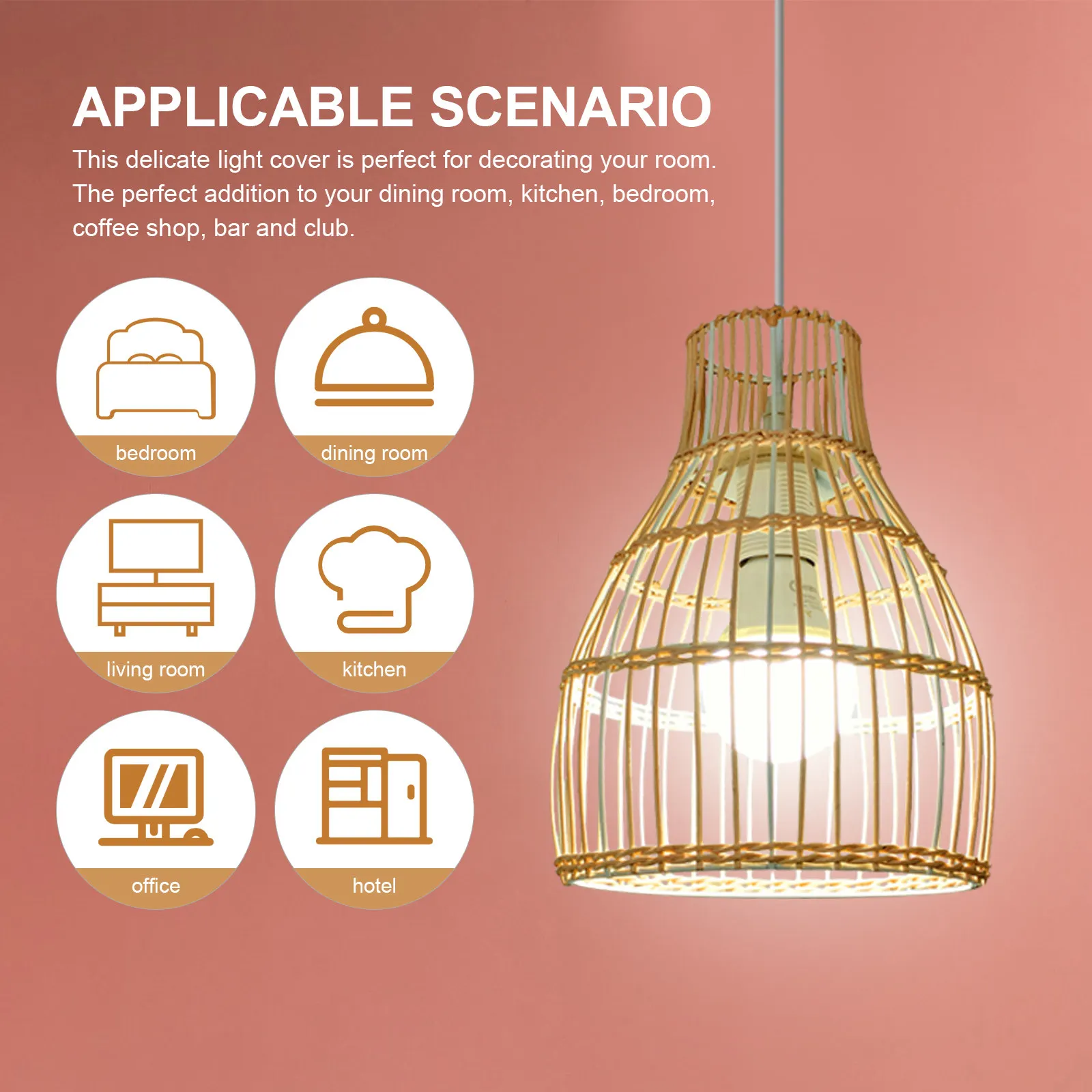 Exquisite Woven Rattan Lamp Shade Rustic Style Hanging Lamp Cover for Ceiling Lights Kitchen Living Room Office Theme Party