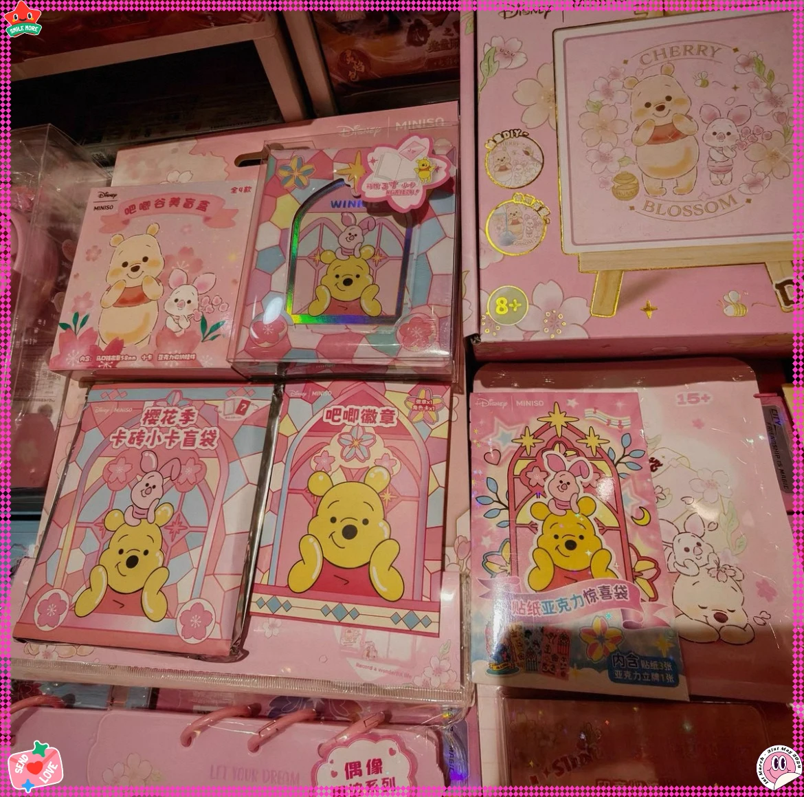 Echte MINISO Disney Winnie de Poeh Sakura Blind Box Badge Raamsticker 2025