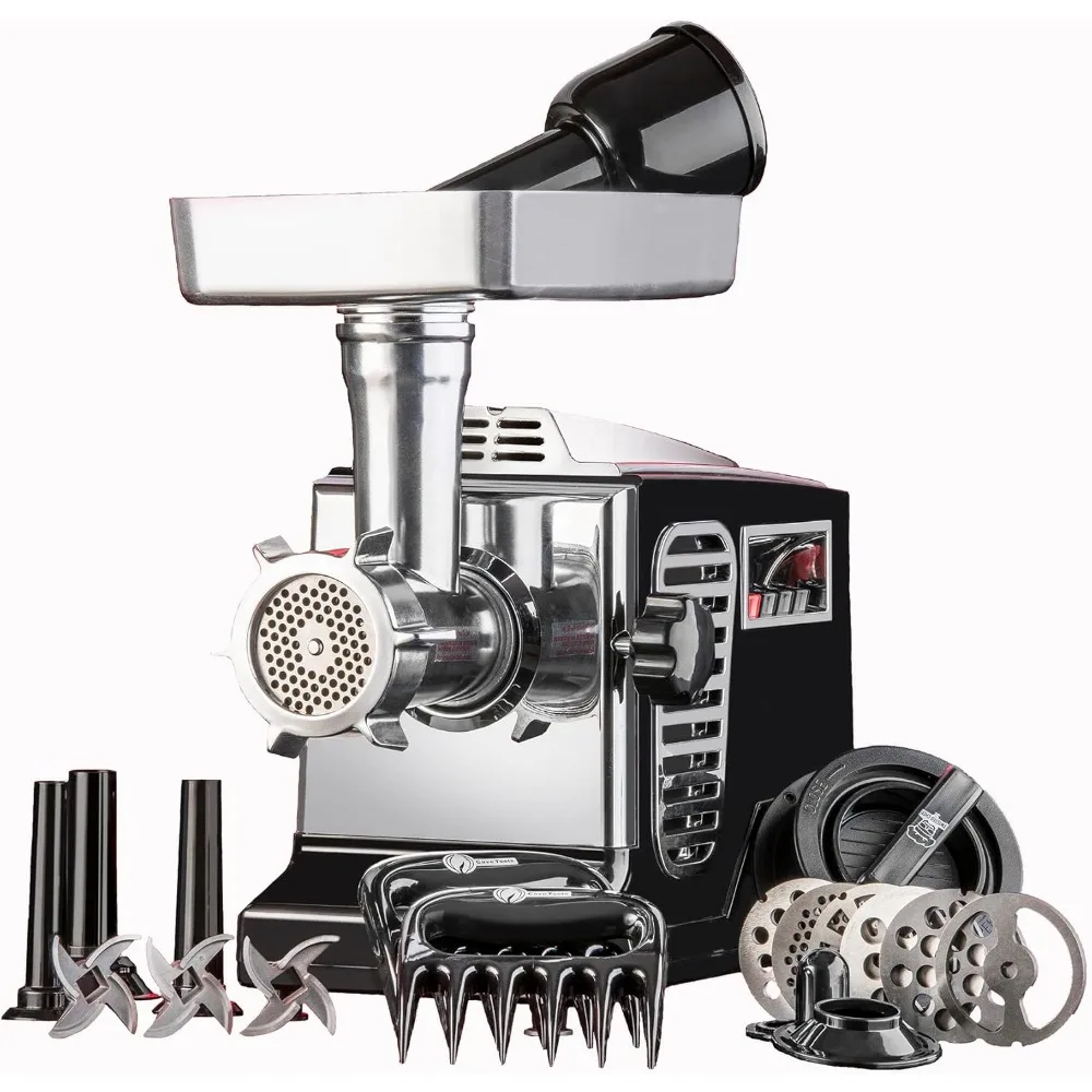 Heavy Duty Electric Meat Grinder & Sausage Stuffer: 6 Grinding Plates, 3 S/S Blades, 3 Sausage Tubes, Kubbe