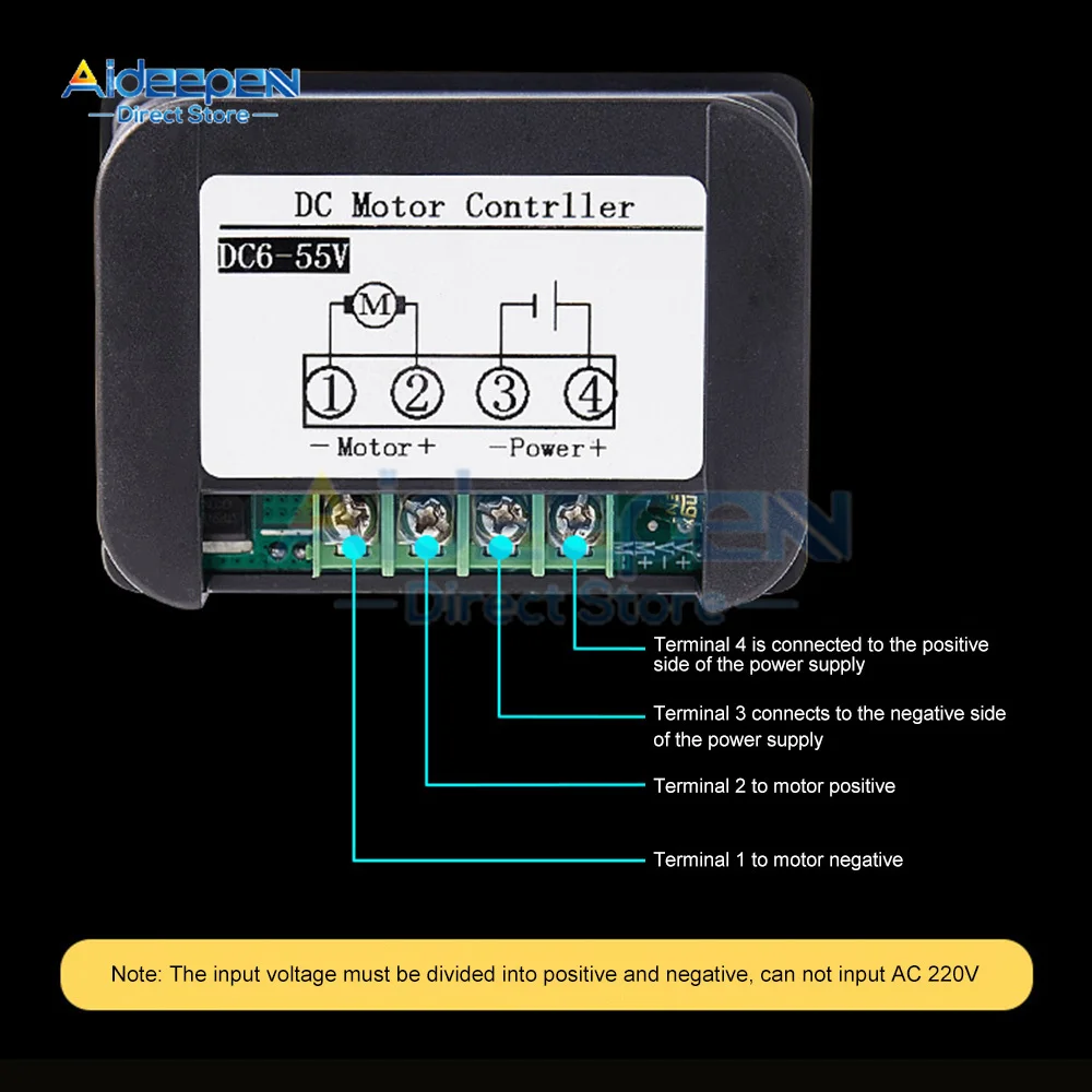 DC 6-55V 30A PWM DC Motor Governor Controller Motor Driver Speed Meter with Button+Knob Speed Control 12V 24V 36V 48V