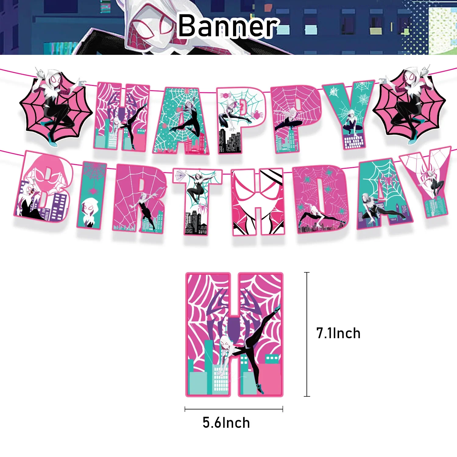 Cartoon Spider Gwen Theme SuperHero Girls Banner Spiderman Balloons Cakes Topper Baby Shower For Pink Girls Birthday Party Decor