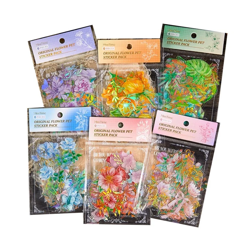 Holographic Gold Foil Nature Flowers Plants Stickers 240Pcs Waterproof Clear Glitter Botanical Floral Scrapbook Stickers