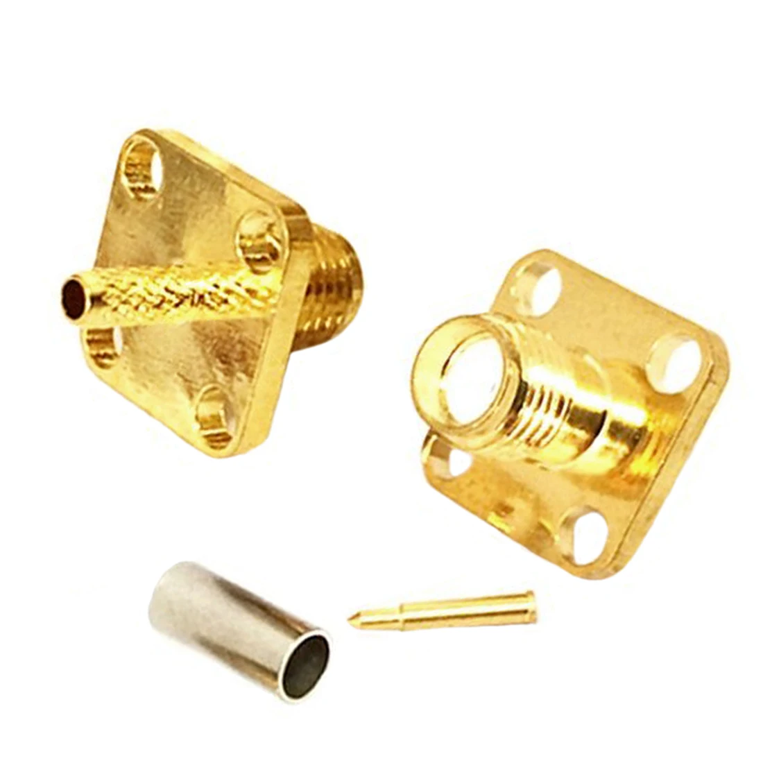 1pc  New RP SMA Female Jack  Male Pin 4-hole Panel Mount RF Coax Connector Crimp for RG316 RG174 Cable Wholesale Wire Terminal