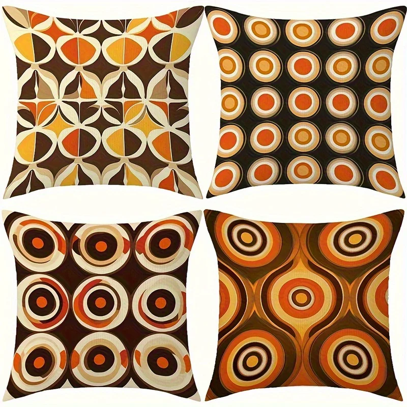 Short plush material pillowcaseHome Decor Retro Geometric Pattern Digital Print Pillowcase Pattern Cushion Cover Suitable for So