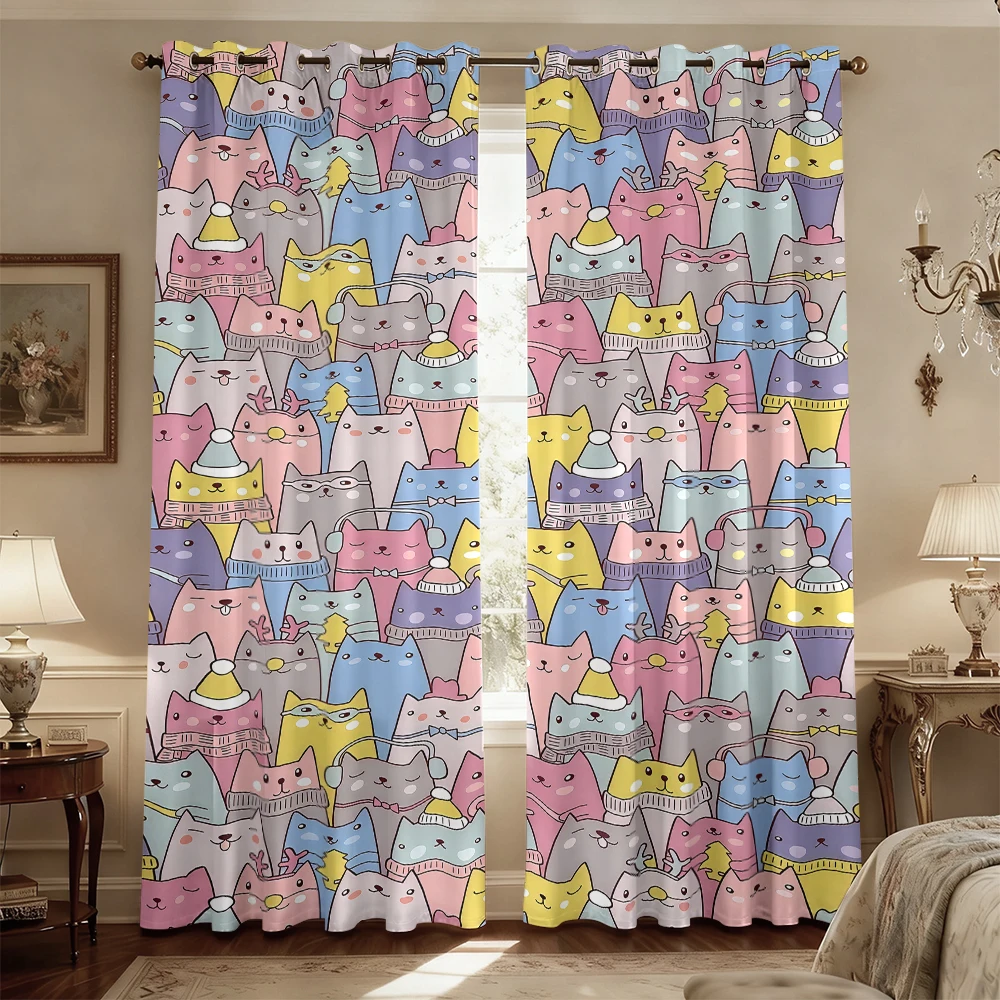 250g Blackout Curtains 2 Panels Colorful Cartoon Animal Full Print Window Curtains for Kids Decor