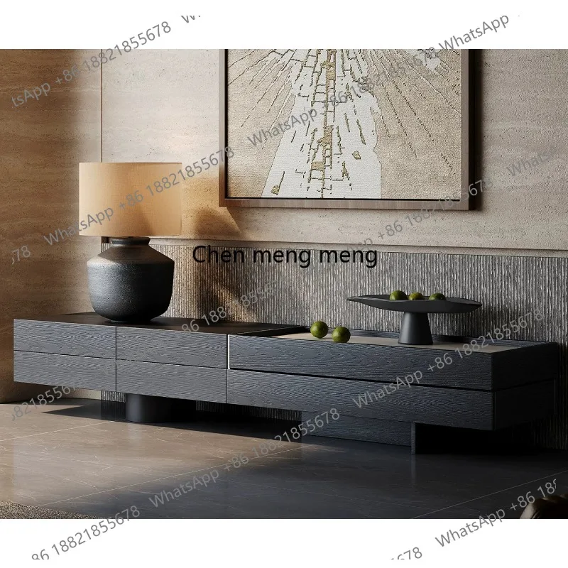 

New living room floor-to-ceiling TV cabinet Italian minimalist small apartment light luxury slate TV cabinet