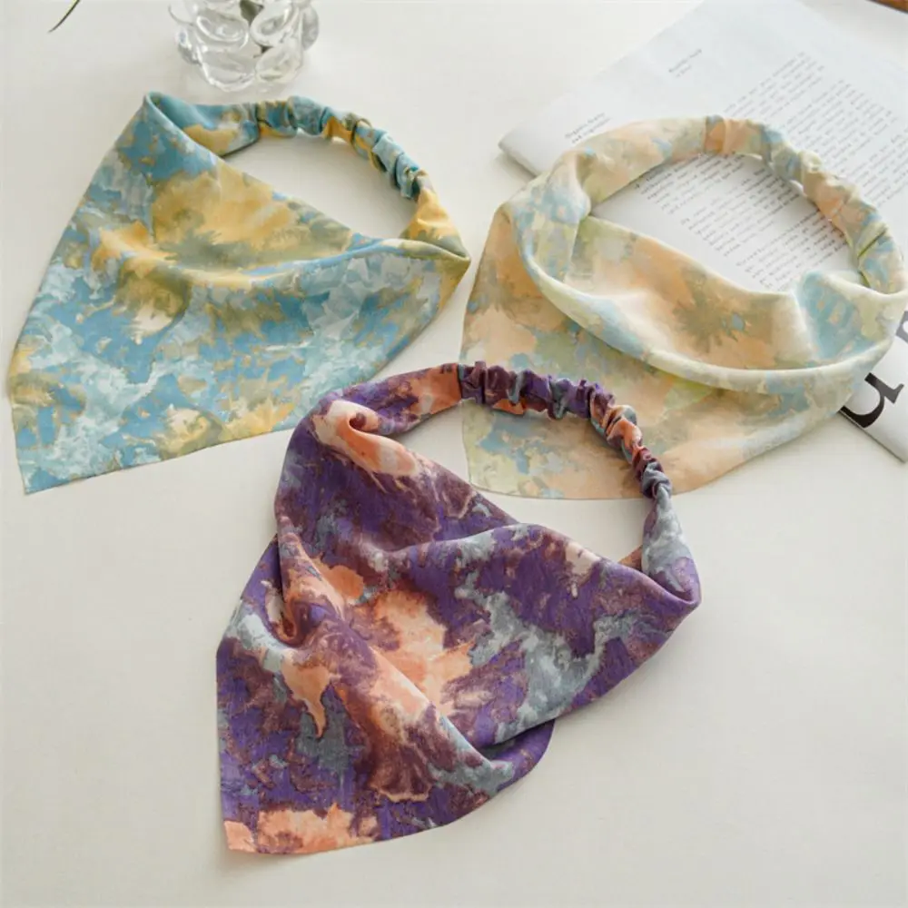 Printing Triangle Hair Scarf Elastic Headband Gradient Bandana Hairband Hair Accessories Turban Headwrap Women