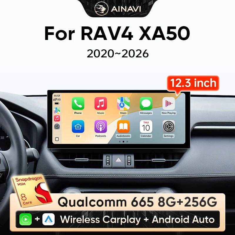 Ainavi 12.3 pollici Autoradio Per Toyota RAV4 2020 20212023 2024 2025 2026 XA50 RAV 4 Wireless Carplay Android Auto 4G Multimedia Auto Stereo DSP Qualcomm 665 8 Core 8G 256G Laminazione completa Tech