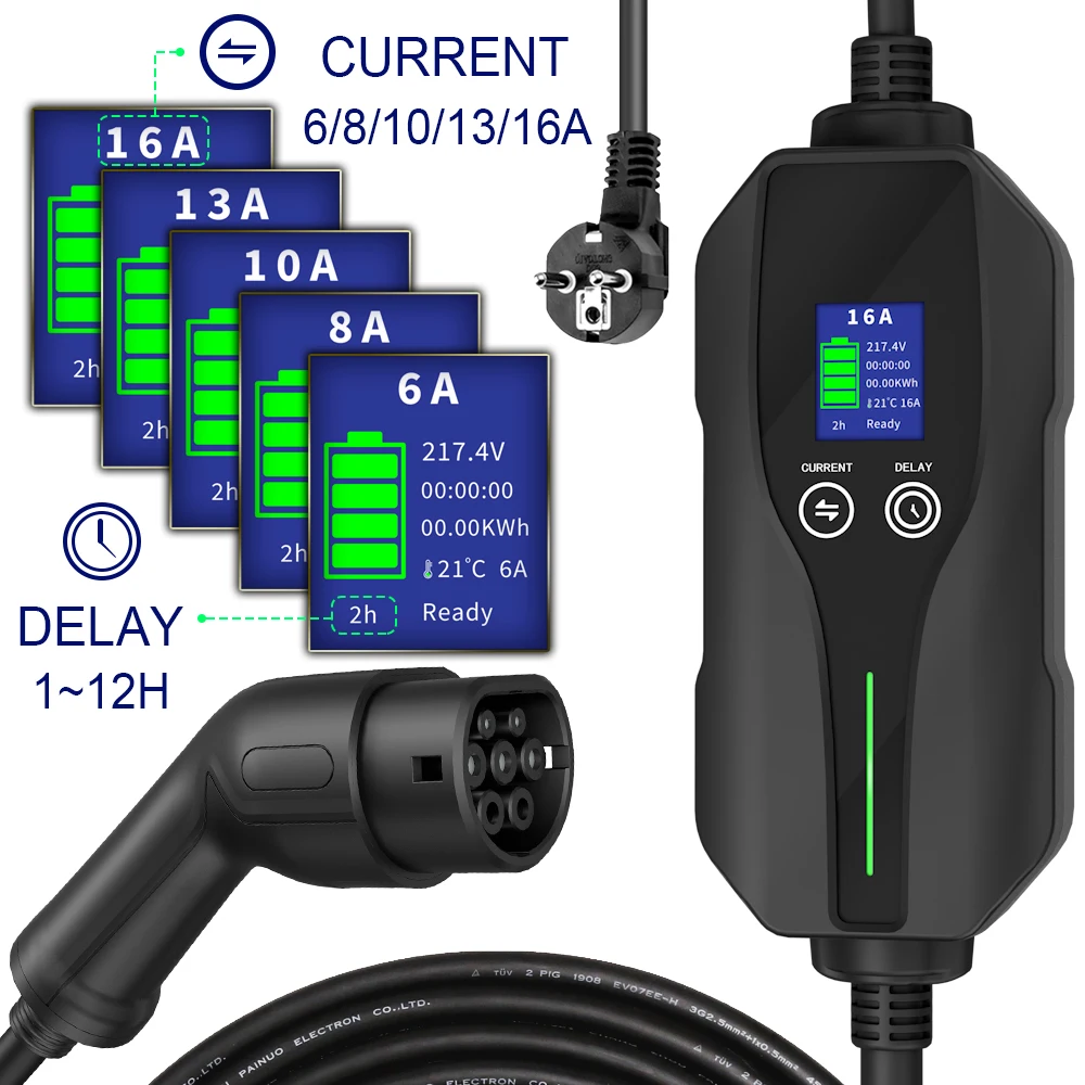 3.5kW / 7kW Mode 2 AC EV Portable Charger Type1 / Type2 / GBT Connector for Individual Use