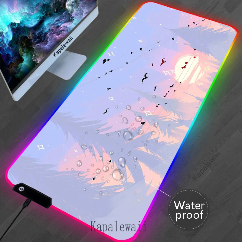 

LED Landscape Mouse Pad RGB Backlit Gamer Mousepad Locking Edge Mouse Mat PC Gaming Accessories Keyboard Pads Waterproof Deskmat