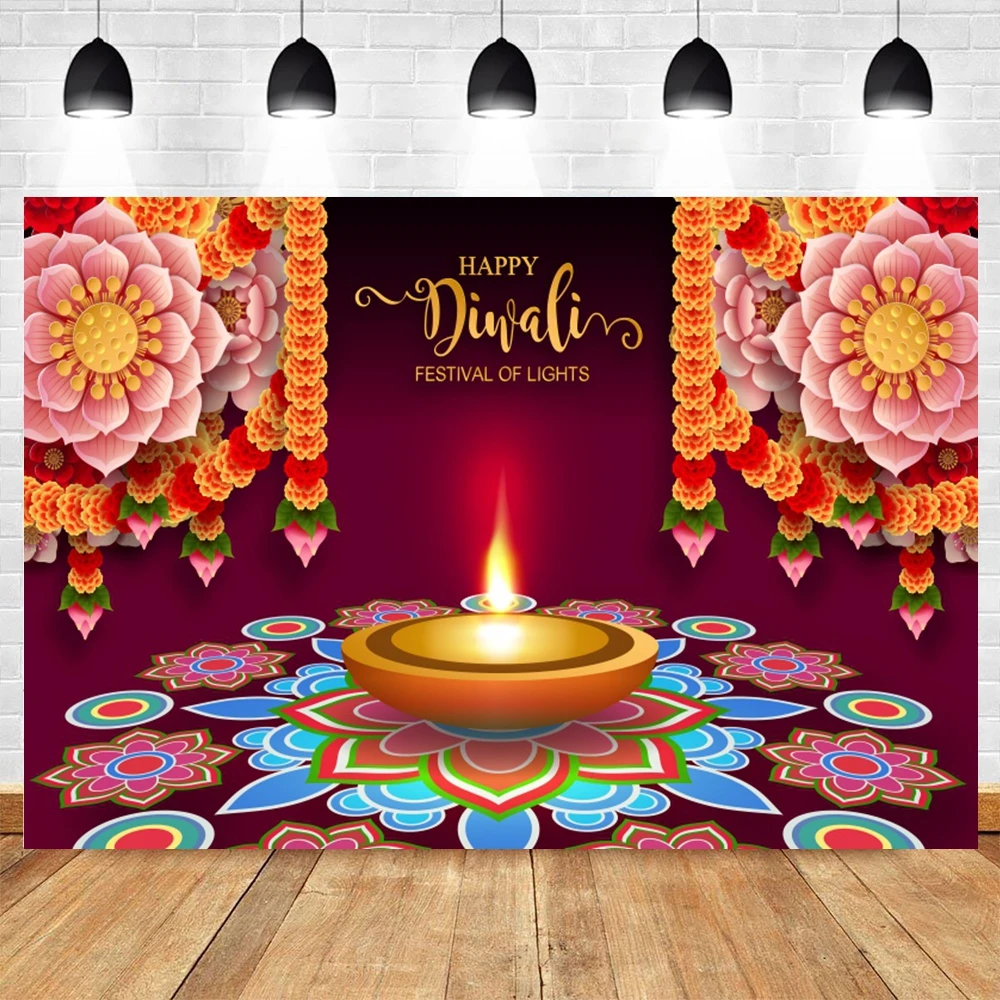 해피 디왈리 축제 배경, 인도 전통 디파발리 조명, Diyas 촛불, Marigold Diwali 사진 배경 장식