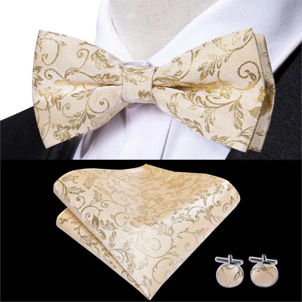 Paisley Silk Mens Pre-Bow Tie Hanky Cufflinks Set Floral Butterfly Check Plaid Knot Bowtie Wedding Business For Men Shirt Suit