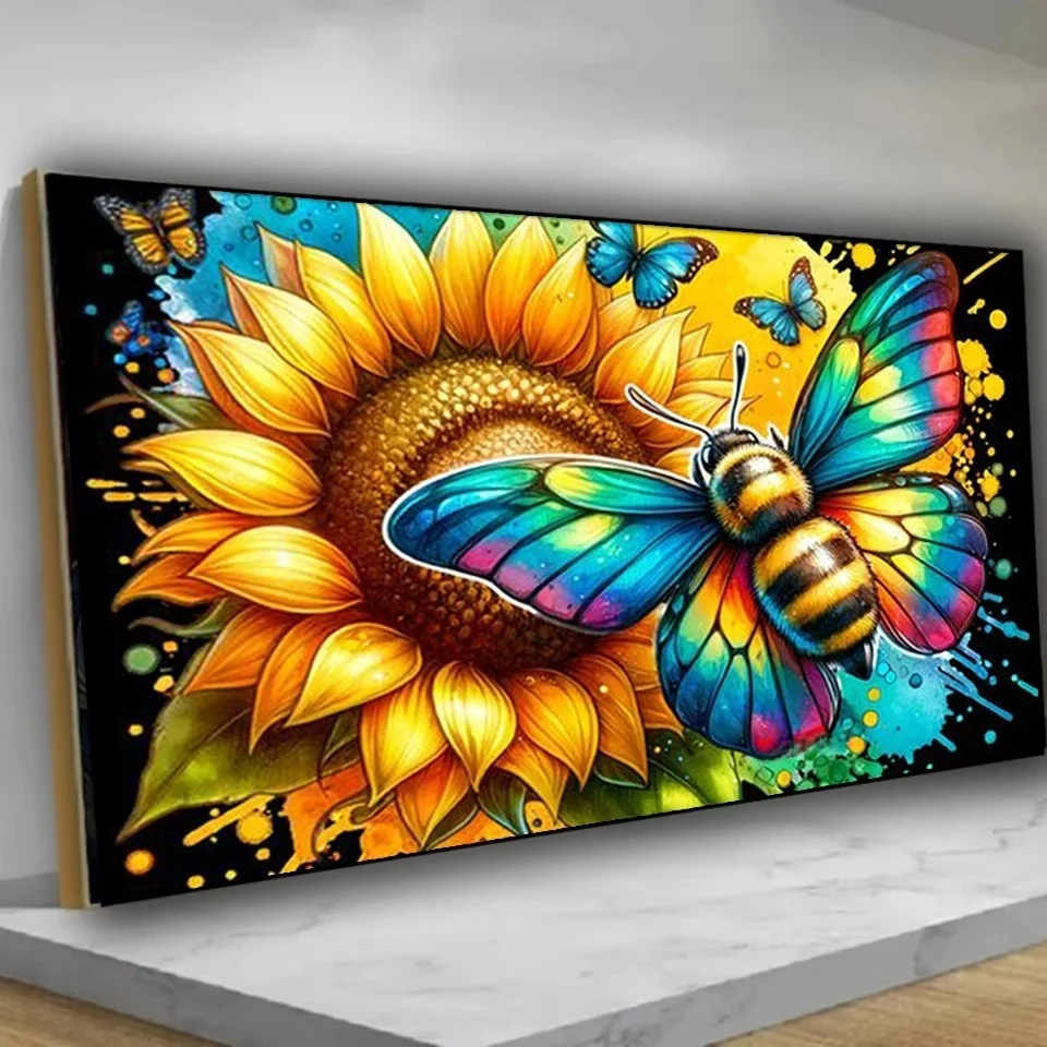 Large Diamond Painting Kits Mosaic Sunflower And Honeybee,Beautiful Flower DIY Diamond Embroidery Cross Stitch Kits Home Decor