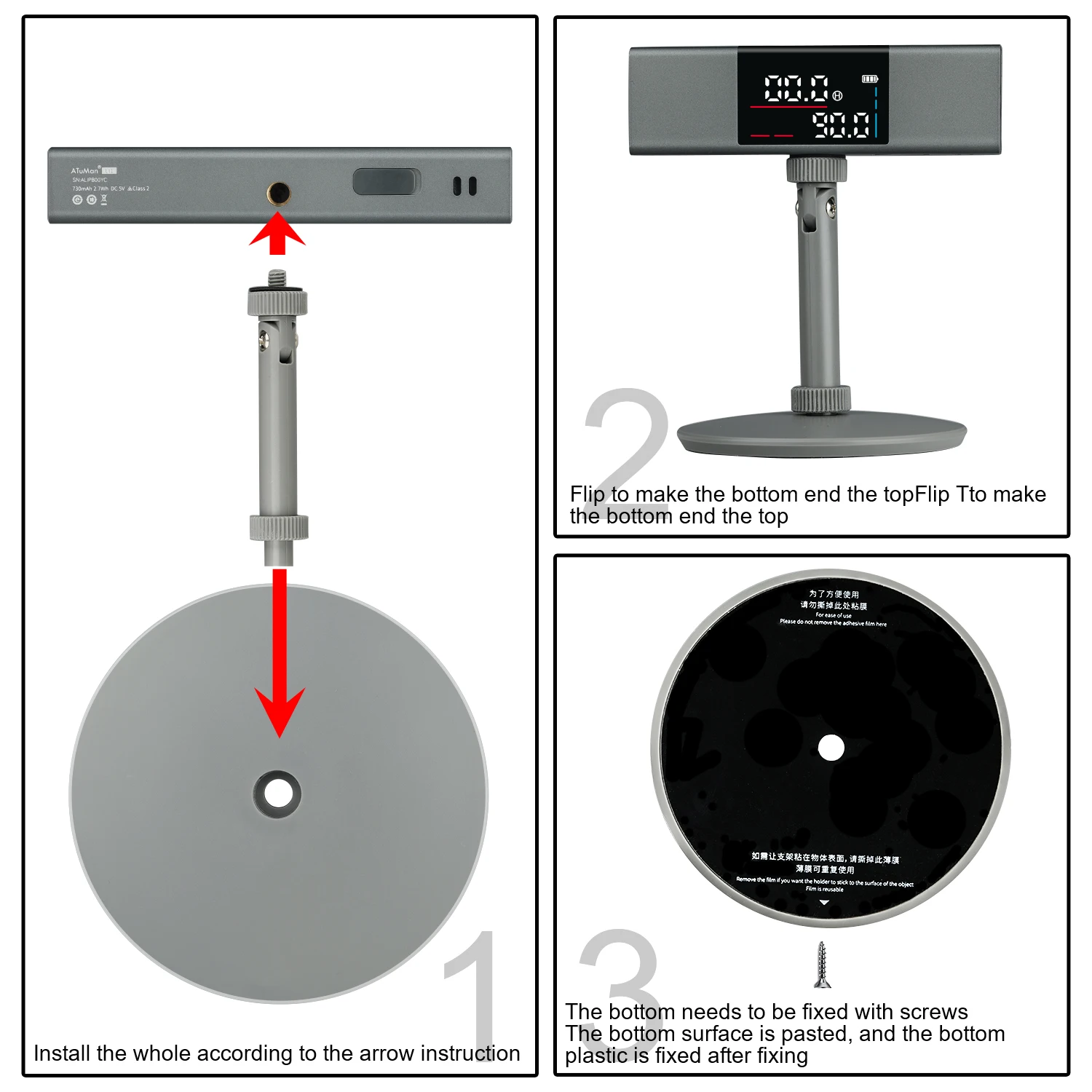 RZ Laser Protractor Digital Inclinometer Angle Measure Ruler With Bi-directional Laser Marking Large Lcd Screen Angle Finder