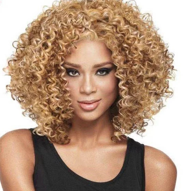 

Африканский черный маленький вьющийся парик, боковая часть, женский парик в европейском и американском стиле, шиньон