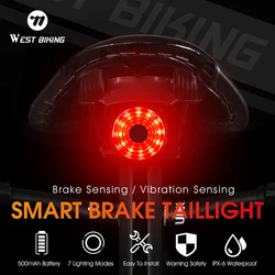 WEST BIKING Bike Tail Light Smart Sensing Bike Brake Light IPx6 Waterproof Led Usb Charging Bicycle Rear Light Bicycle Taillight