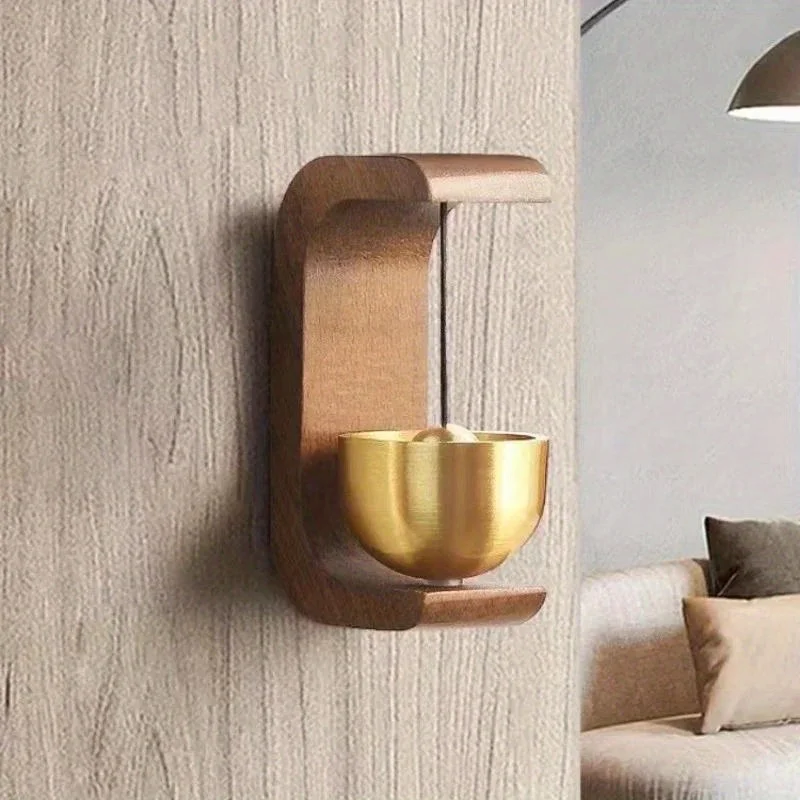 1Pc Dopamine Wooden Wind Chime Magnetic Inhalation Home Doorbell Wireless Entryway Decor with Calming Sound Copper Bell
