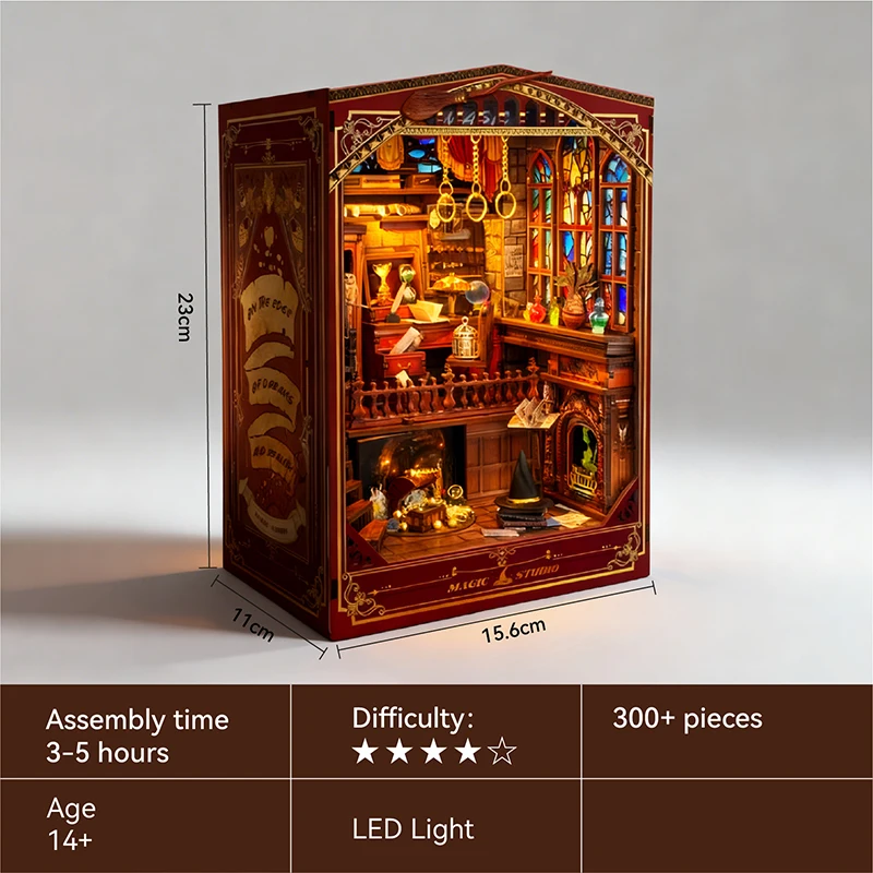 Enchanted Magic Studio 3D Puzzle DIY Miniature Model Kit w/ LED Light  Adult Decompression Toy  Fantasy Wizard Workshop Building