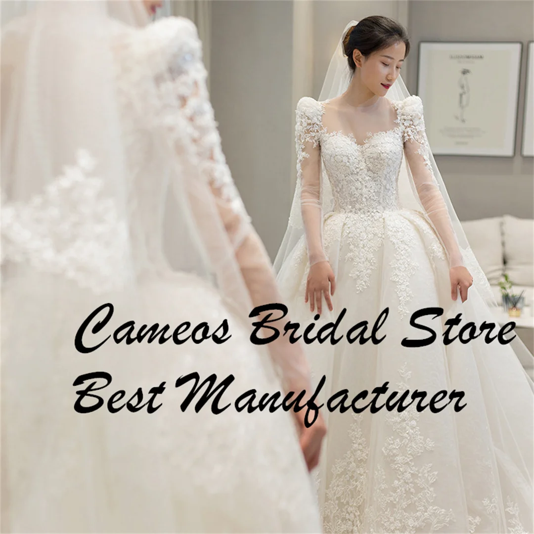 SONDR Princess Custom Made Wedding Dresses Sweetheart Korea Long Sleeves Tulle Appliques Brides Gowns Women Bridal Dresses