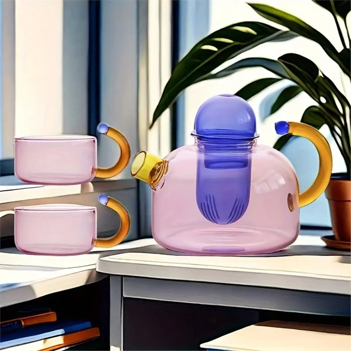 618 Mega Sale Colorful Heat Glass Teapot with Strainer for Electric Stove Tea Brewing 400ML