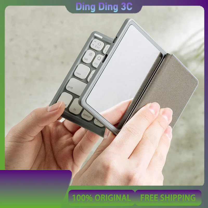SANWA Foldable Bluetooth Keyboard Portable Pocket Keyboard Magnetic Makeup Mirror Leather Case 3-Device Connection
